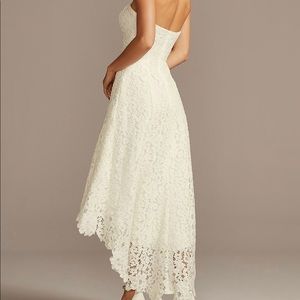 New David’s Bridal High-Low Tea-Length Corded Lace Wedding Dress